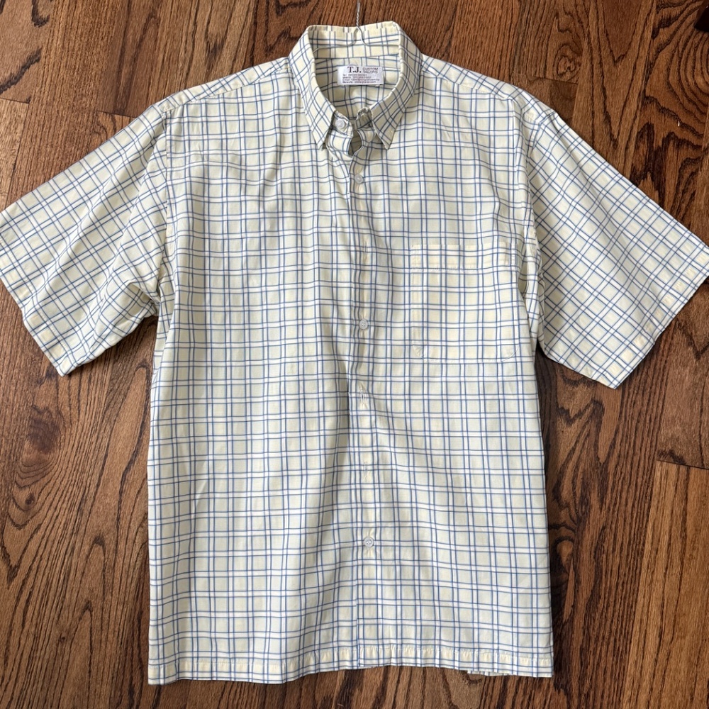 Mens Short Sleeve Plaid Button Up Cotton Shirt